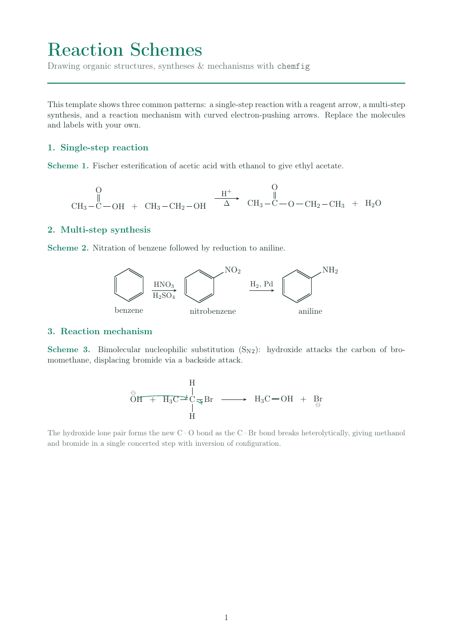 Chemistry Reaction Scheme LaTeX template — first page preview