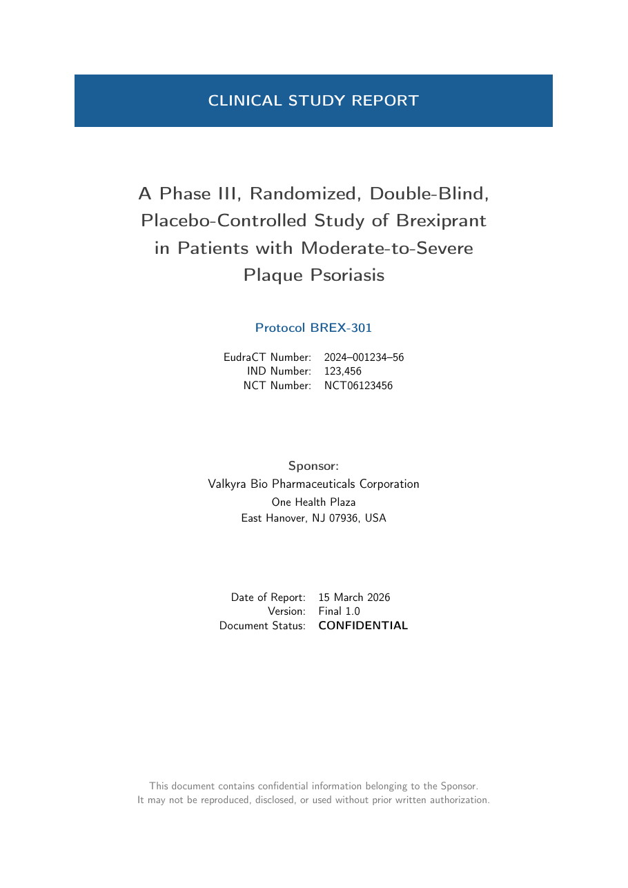 Clinical Study Report (ICH E3) LaTeX template — first page preview
