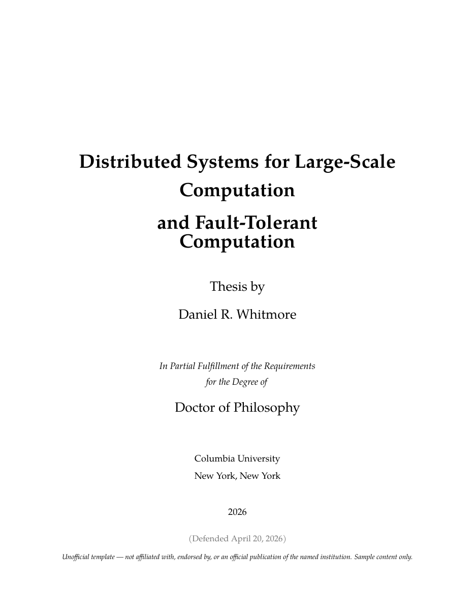Columbia Thesis LaTeX template — first page preview
