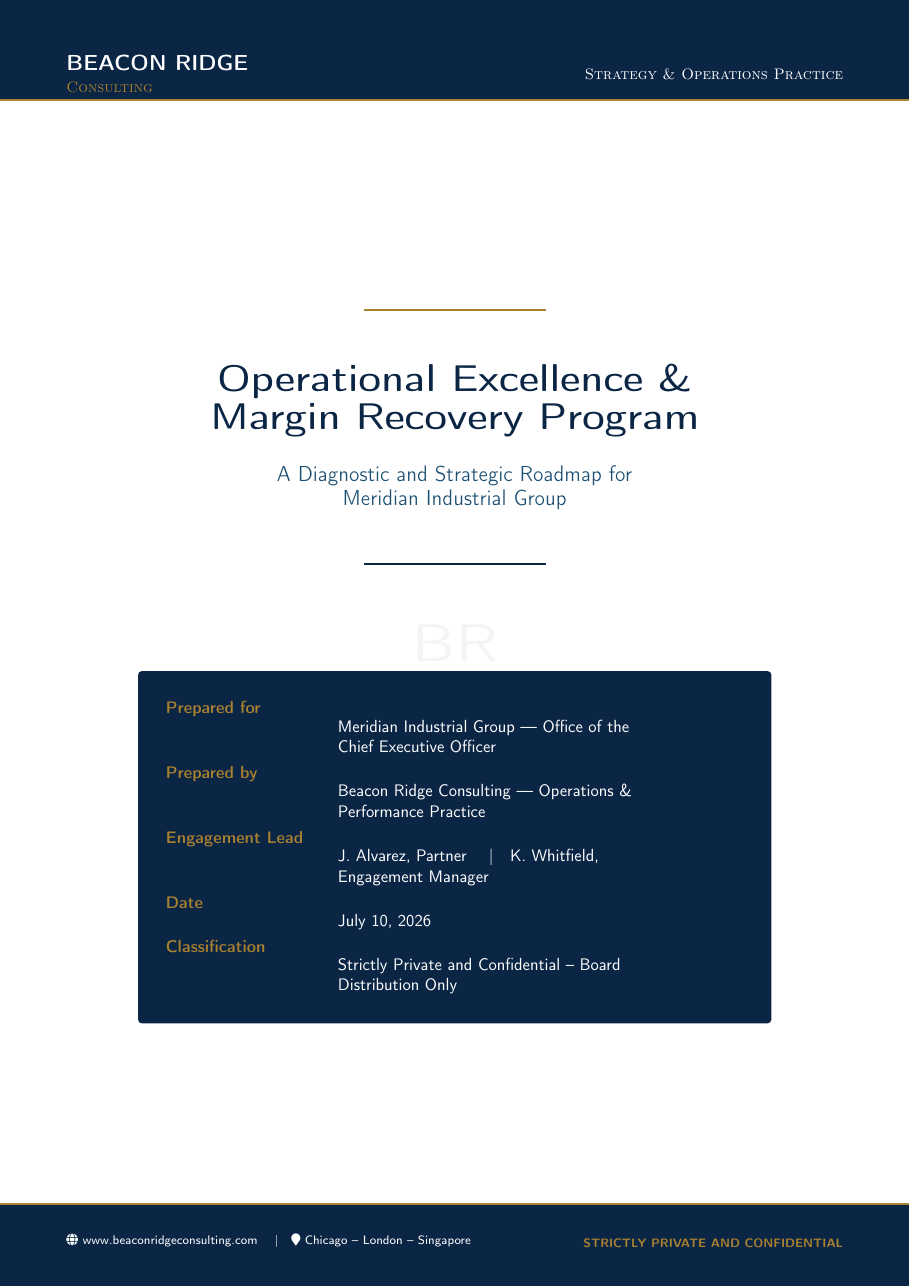 Management Consulting Report LaTeX template — first page preview