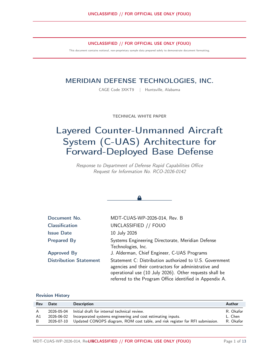 Defense Proposal White Paper LaTeX template — first page preview