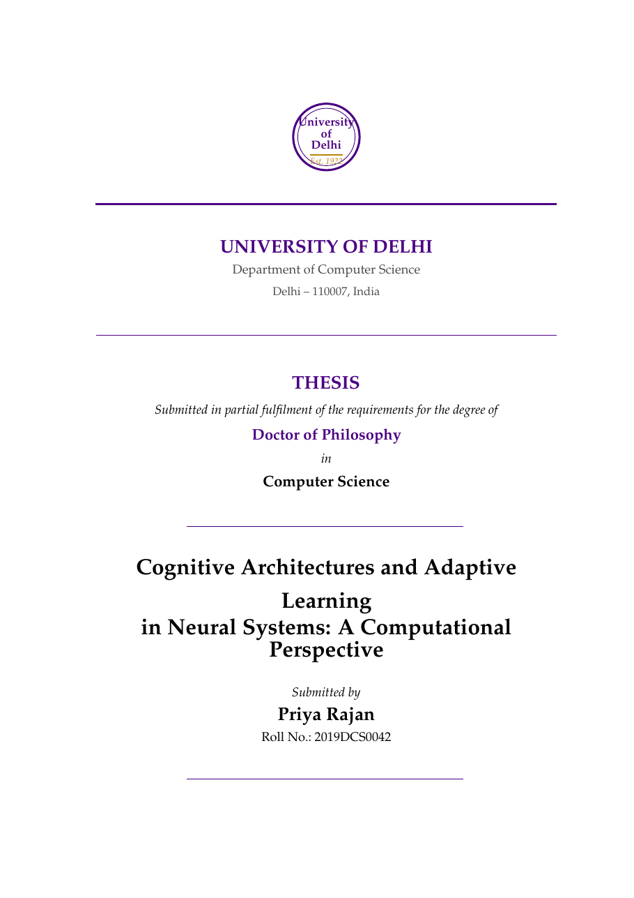 Delhi University Thesis LaTeX template — first page preview