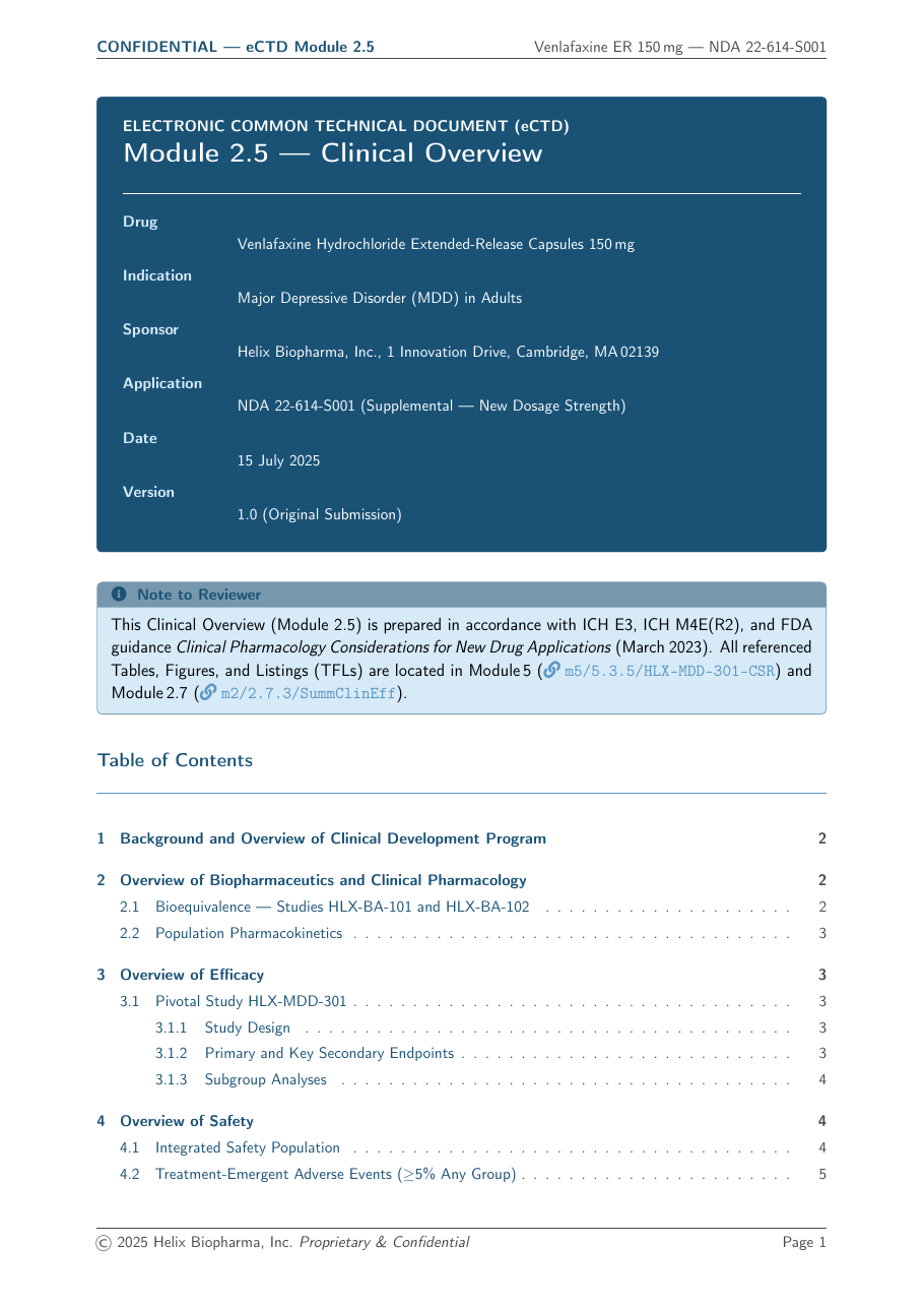 eCTD Module 2 Summary LaTeX template — first page preview