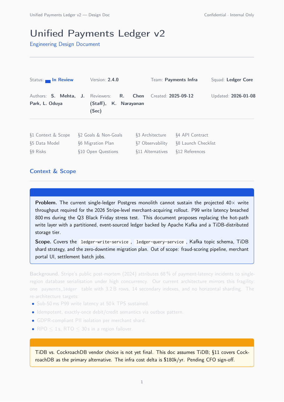 Engineering Design Doc LaTeX template — first page preview