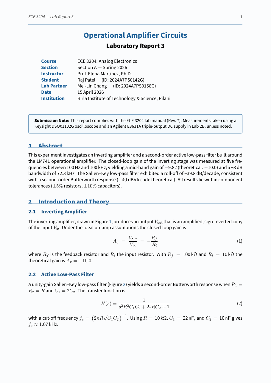 Engineering Lab Report LaTeX template — first page preview