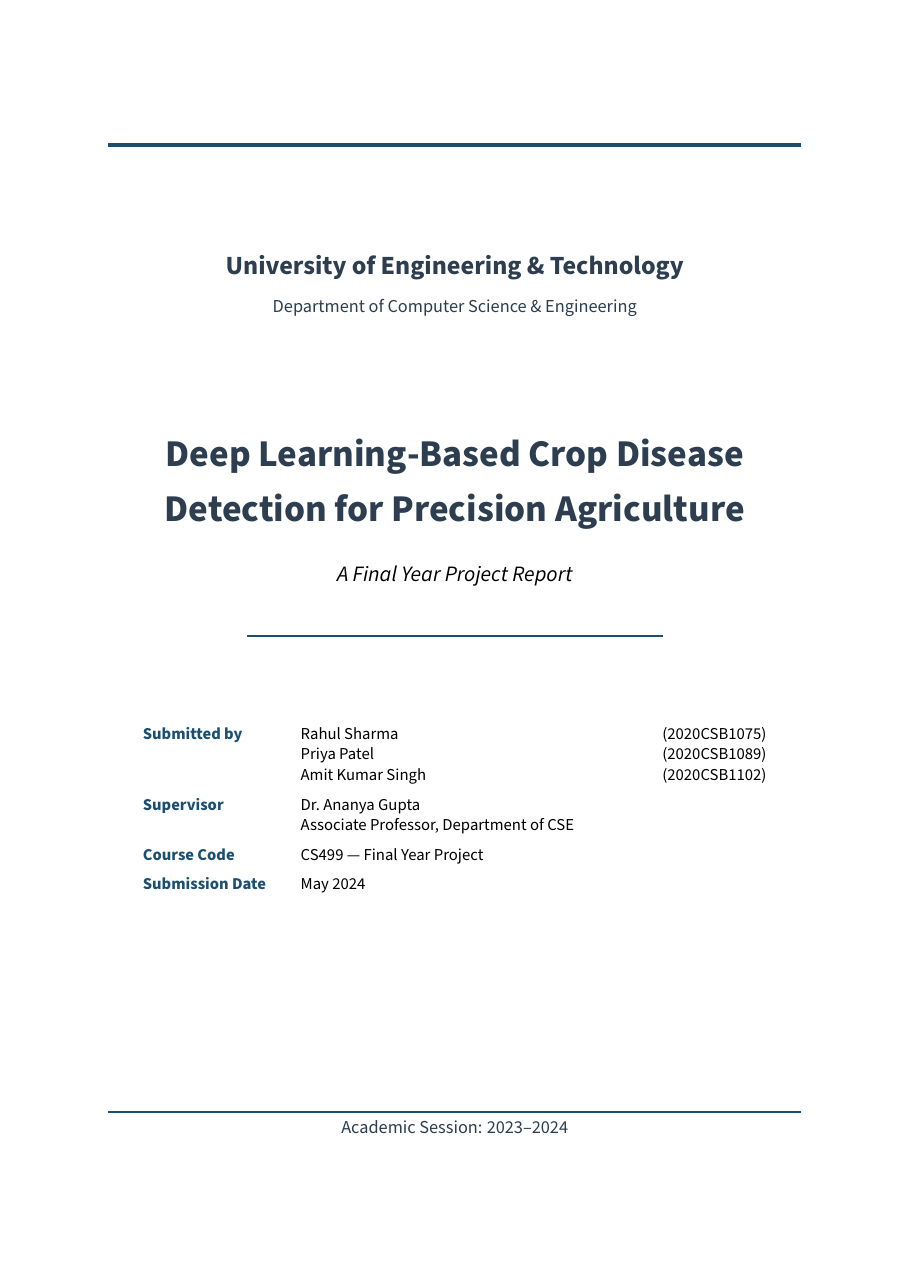Final Year Project Report LaTeX template — first page preview