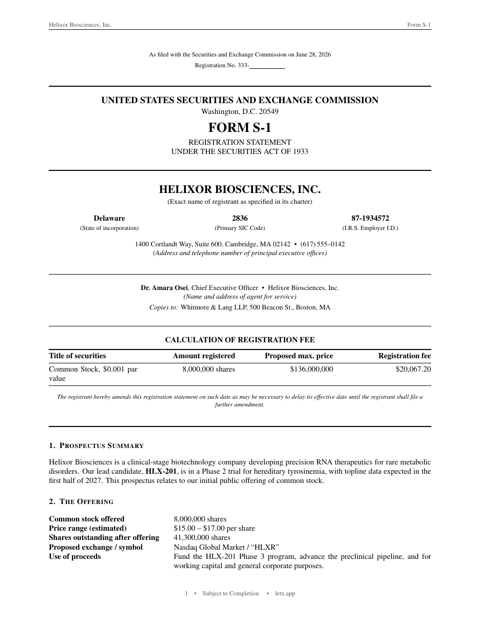 Regulatory Filing (Form S-1) LaTeX template — first page preview