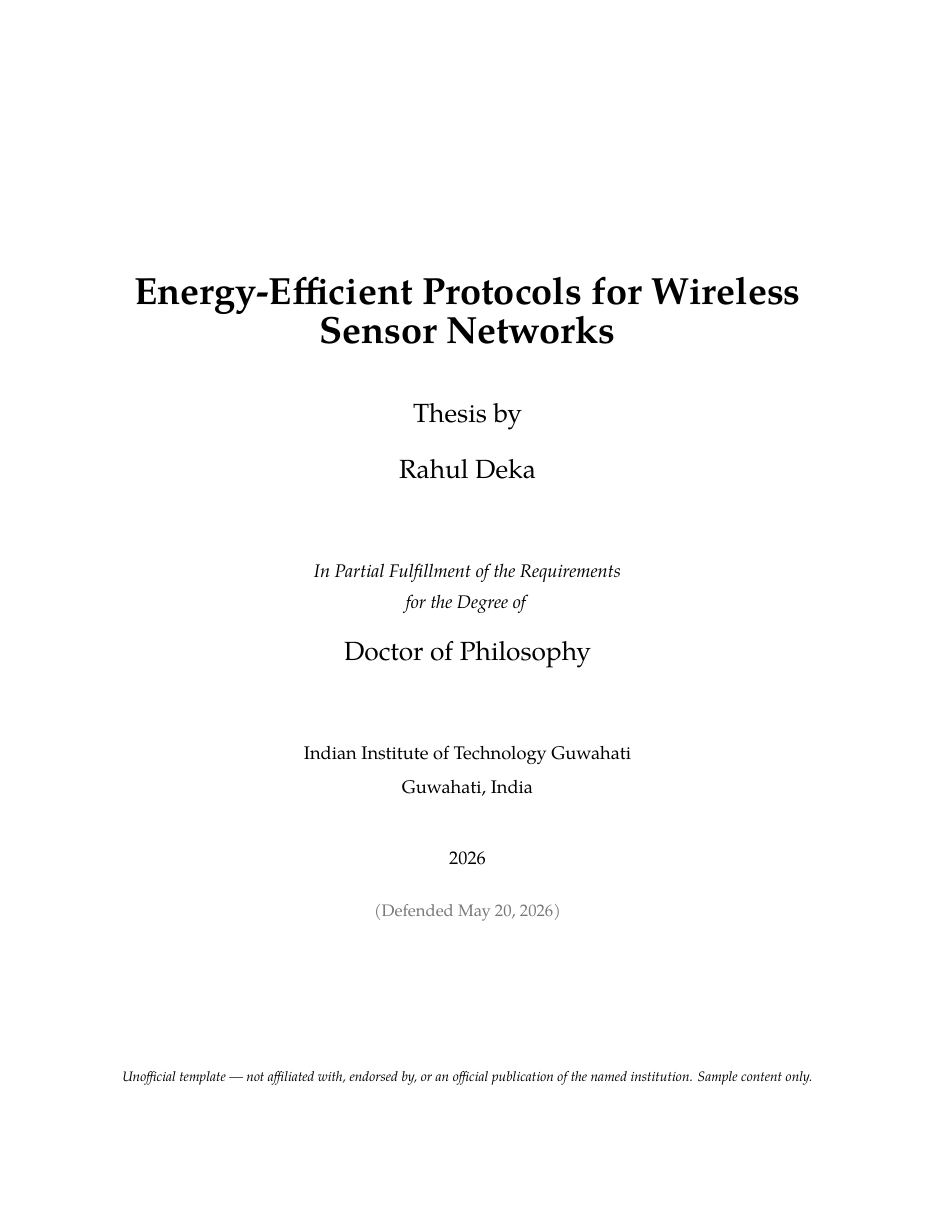 IIT Guwahati Thesis LaTeX template — first page preview
