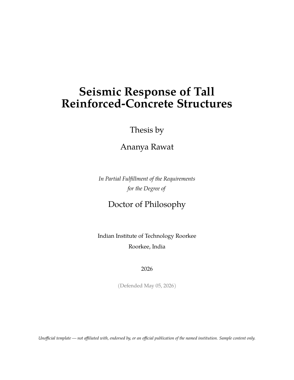 IIT Roorkee Thesis LaTeX template — first page preview