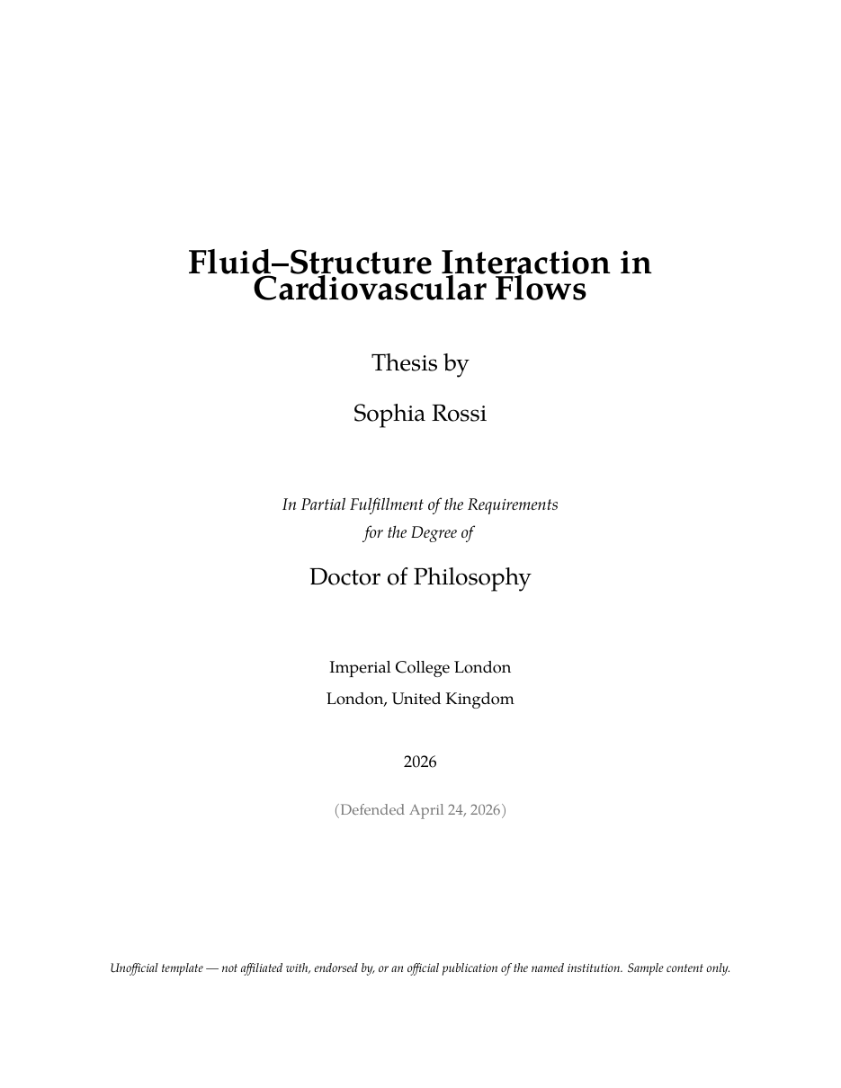 Imperial College London Thesis LaTeX template — first page preview