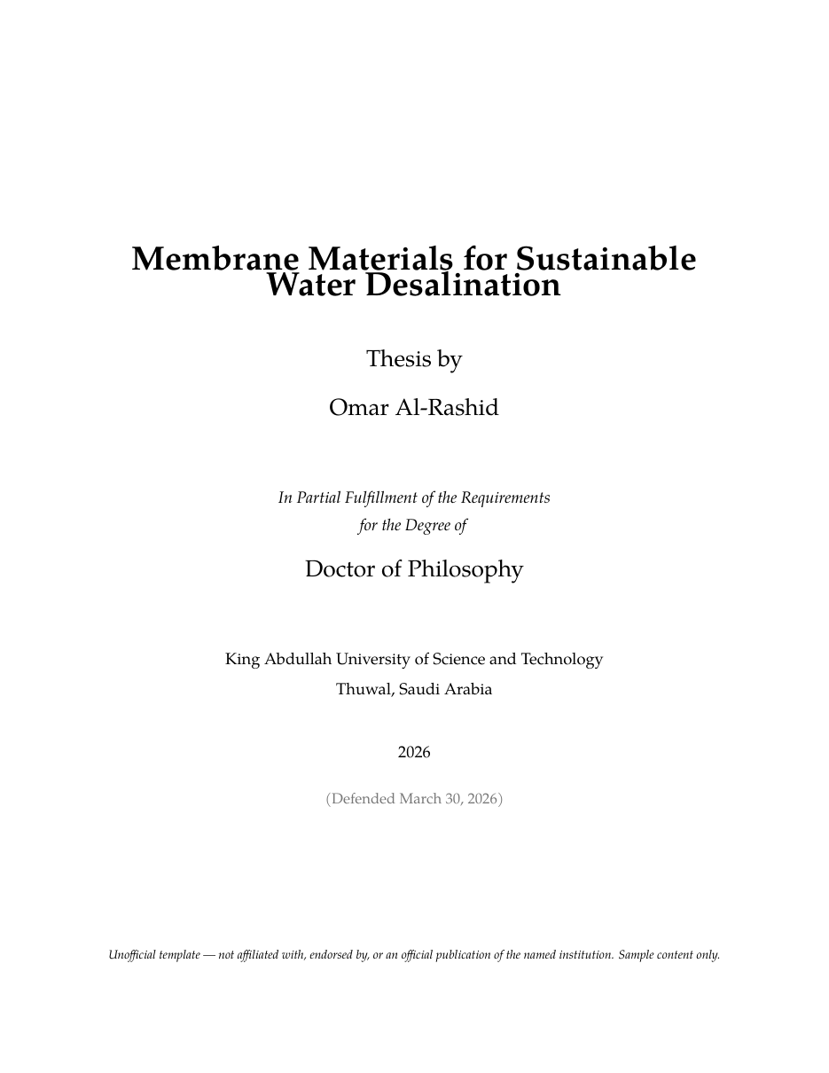 KAUST Thesis LaTeX template — first page preview