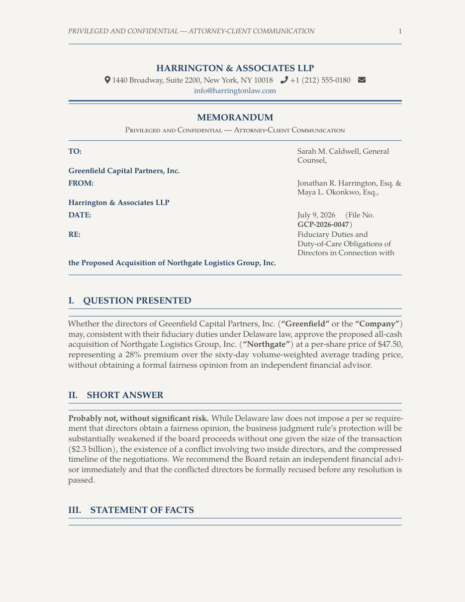 Legal Memorandum LaTeX template — first page preview