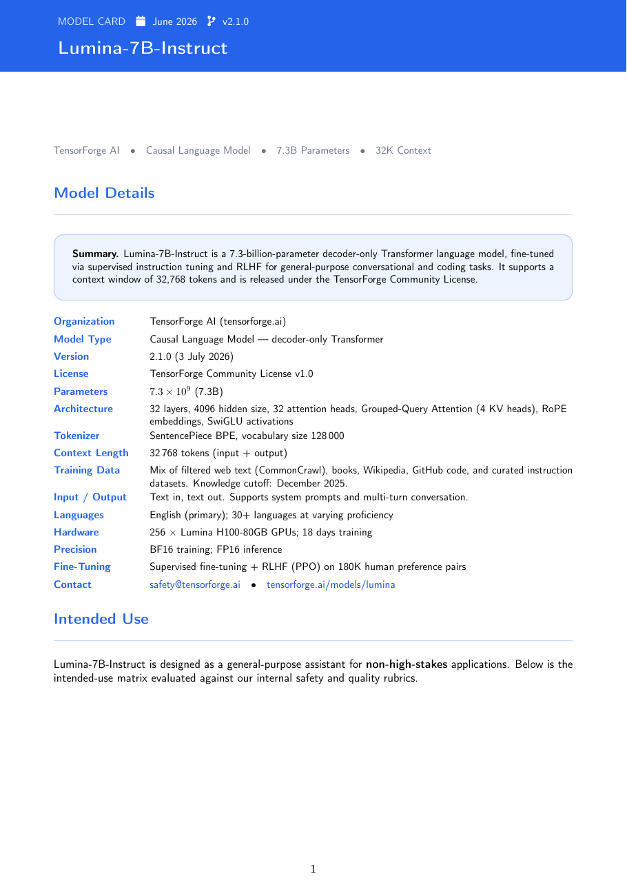Model Card (ML) LaTeX template — first page preview