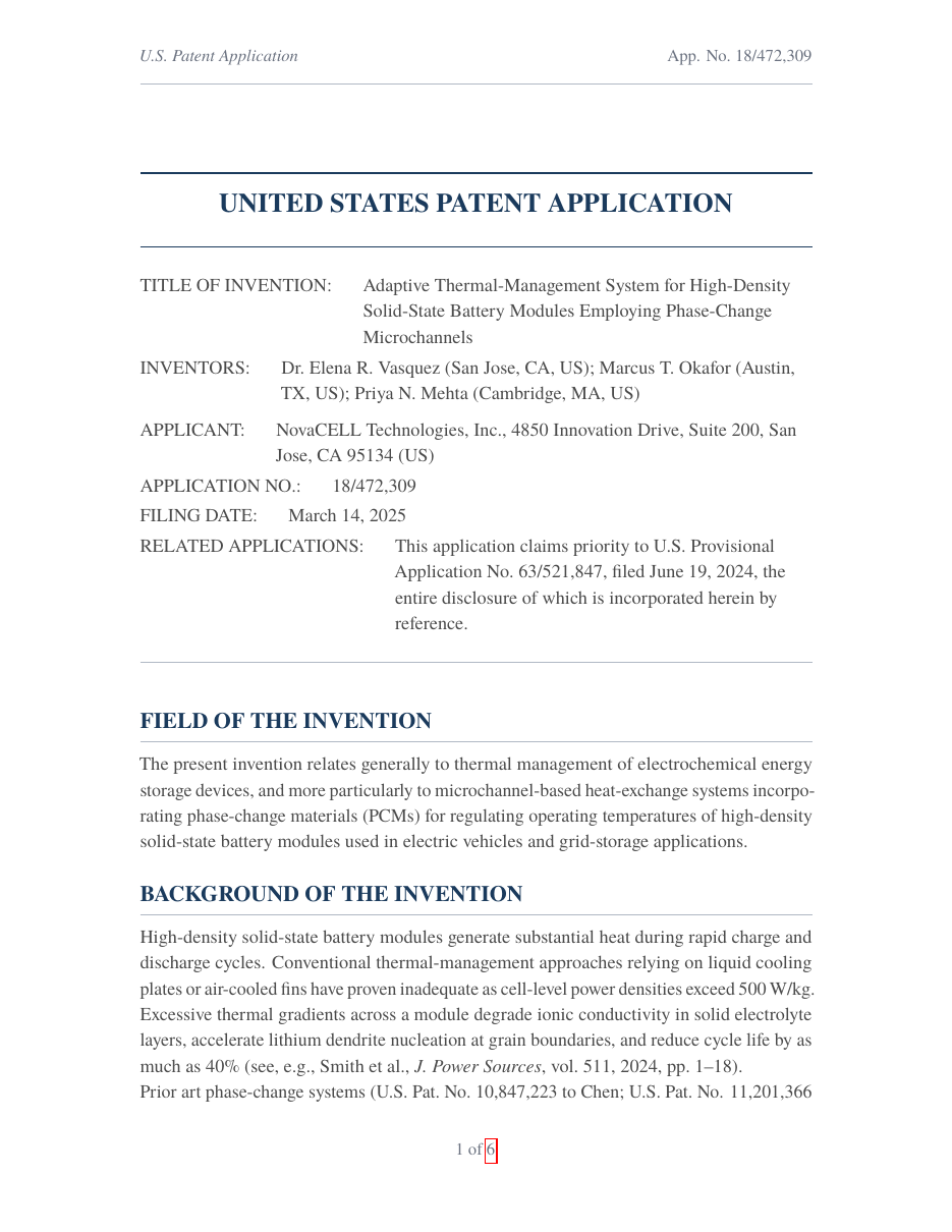 Patent Application LaTeX template — first page preview