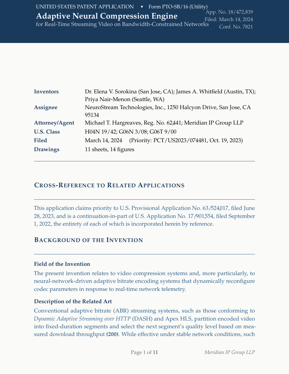 Patent Specification (USPTO) LaTeX template — first page preview