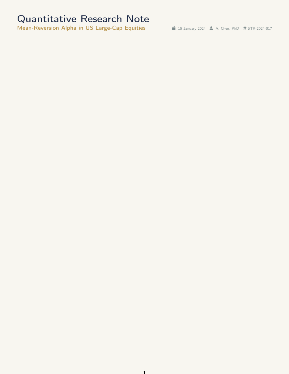 Quant Research Note LaTeX template — first page preview