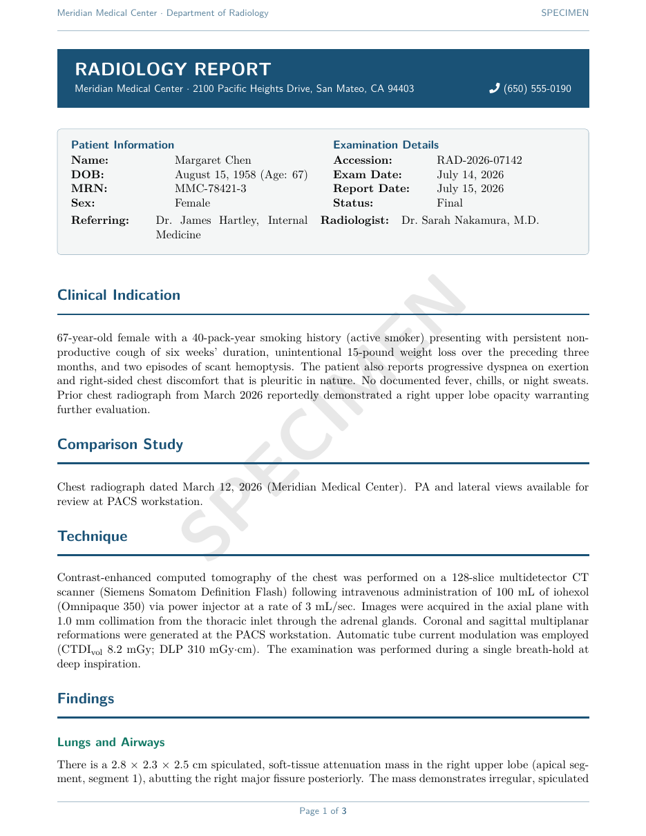 Radiology Report preview