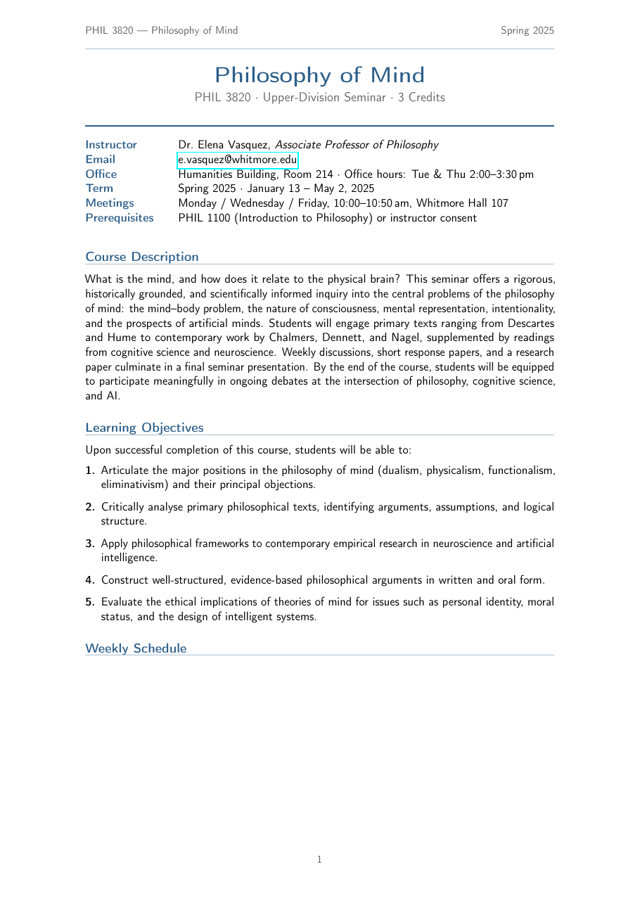 Course Syllabus & Reading List LaTeX template — first page preview