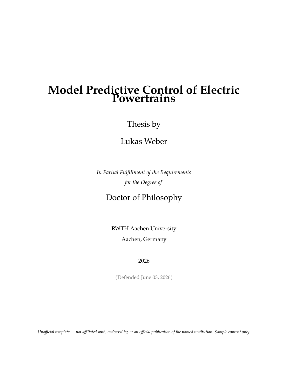 RWTH Aachen Thesis LaTeX template — first page preview