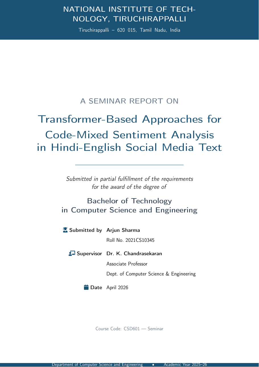 Seminar Report LaTeX template — first page preview