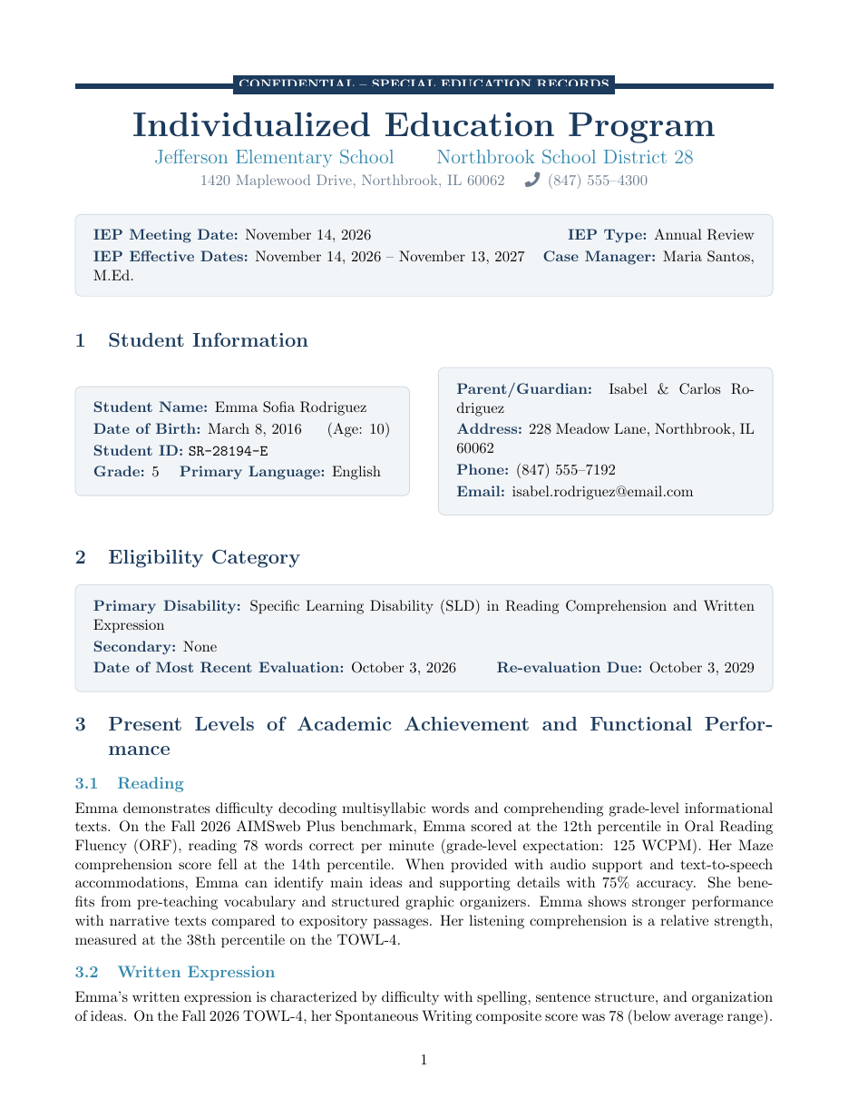 Individualized Education Program (IEP) preview
