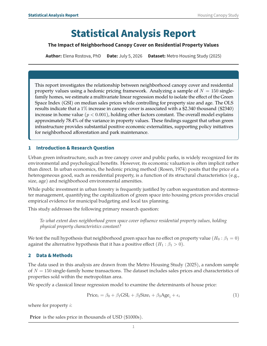 Statistics Report LaTeX template — first page preview