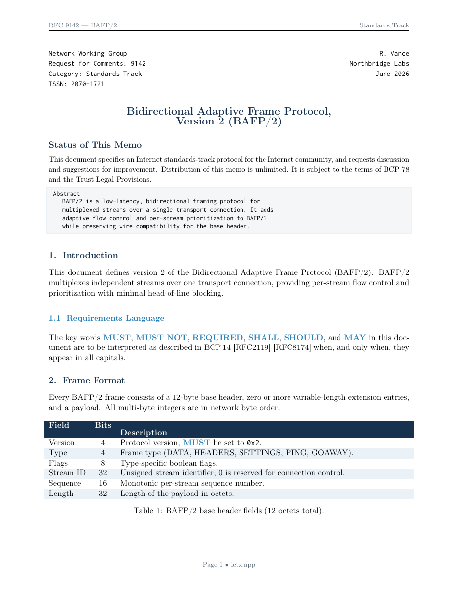 Technical RFC LaTeX template — first page preview