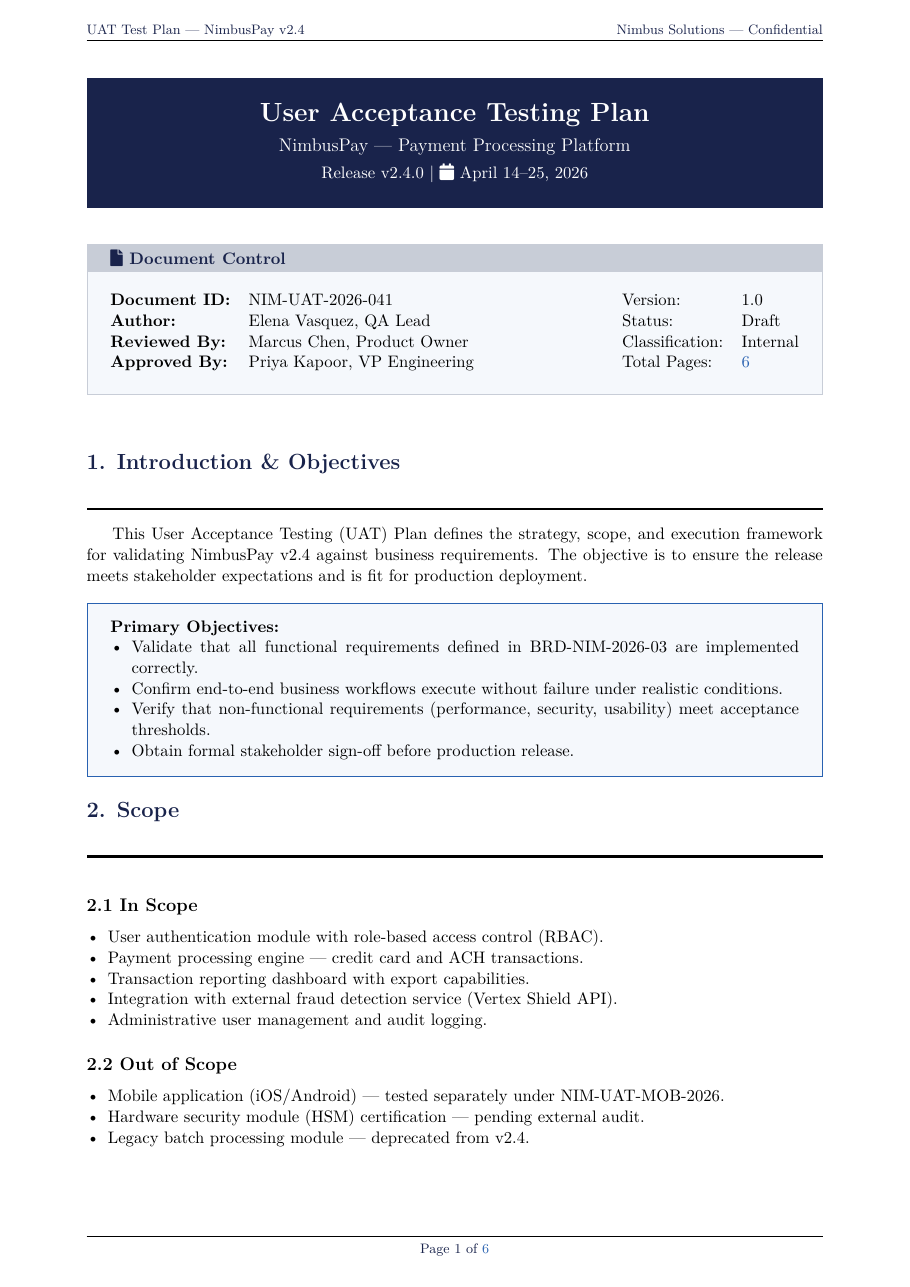 User Acceptance Testing (UAT) Plan preview