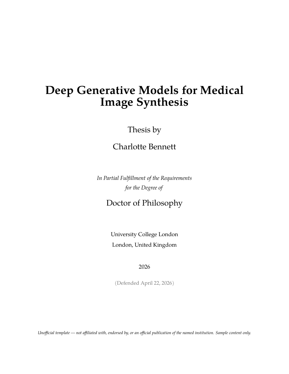 UCL Thesis LaTeX template — first page preview