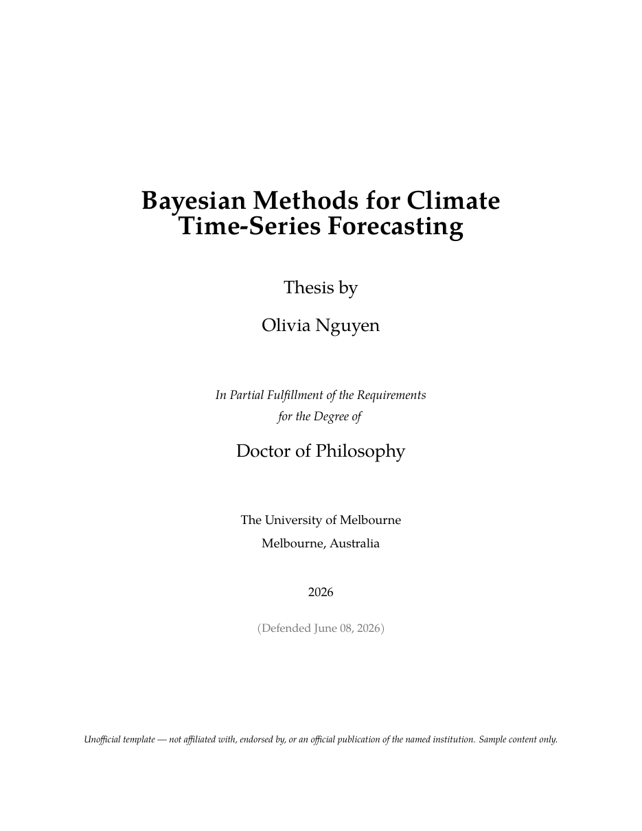 UniMelb Thesis LaTeX template — first page preview