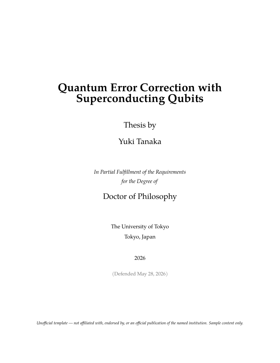 UTokyo Thesis LaTeX template — first page preview