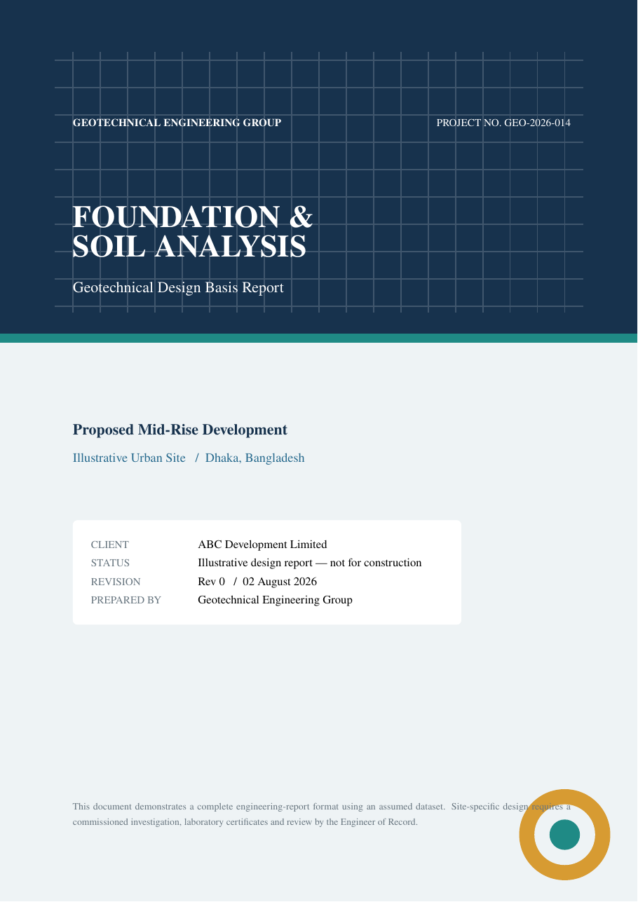 Civil Engineering Foundation Soil Analysis Report LaTeX template — first page preview