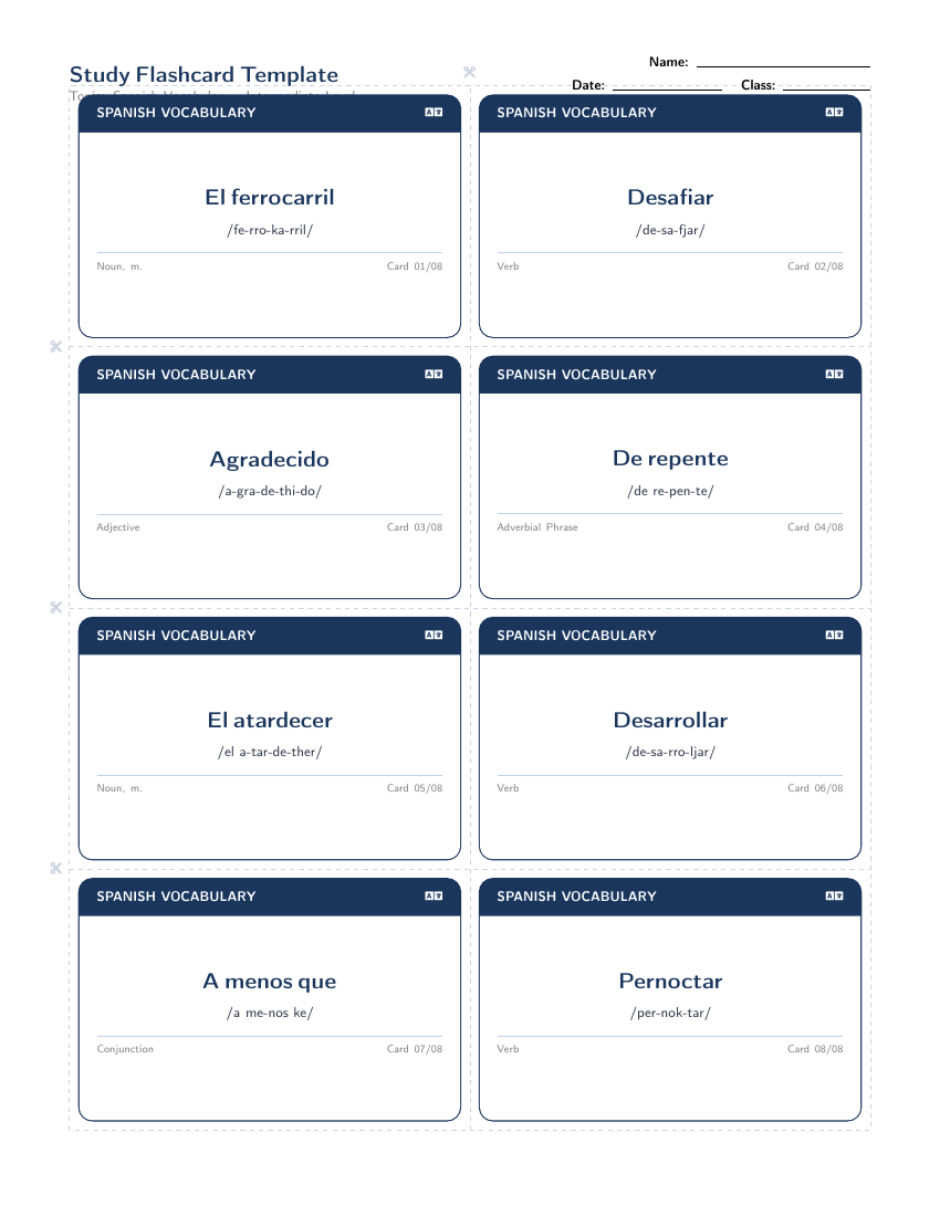 Study Flashcard Template LaTeX template — first page preview