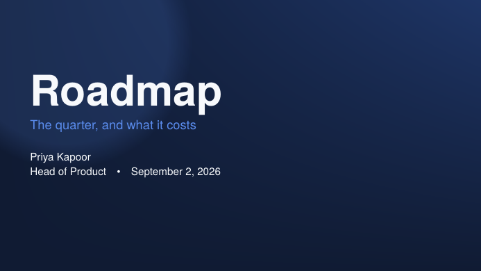 Glass Quarterly Roadmap Deck LaTeX template, first page preview