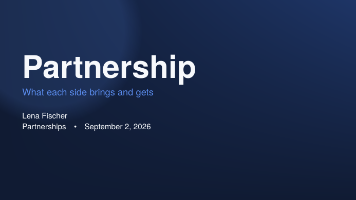 Glass Partnership Proposal Deck LaTeX template, first page preview