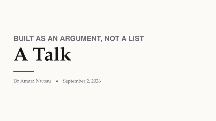 Editorial Keynote Narrative Deck LaTeX template, first page preview