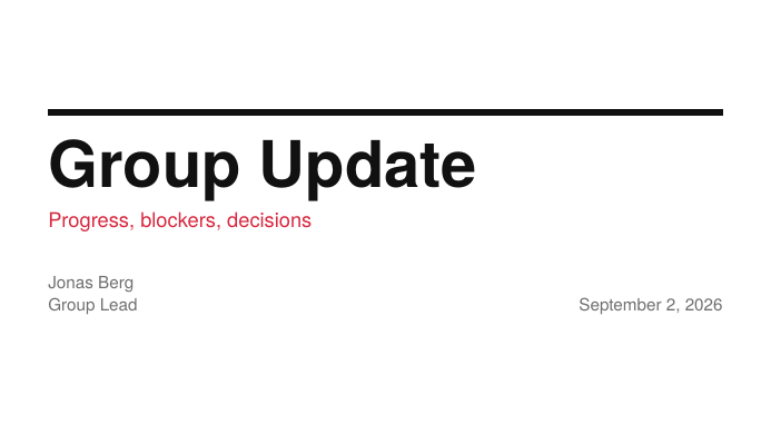 Swiss Research Group Update LaTeX template, first page preview