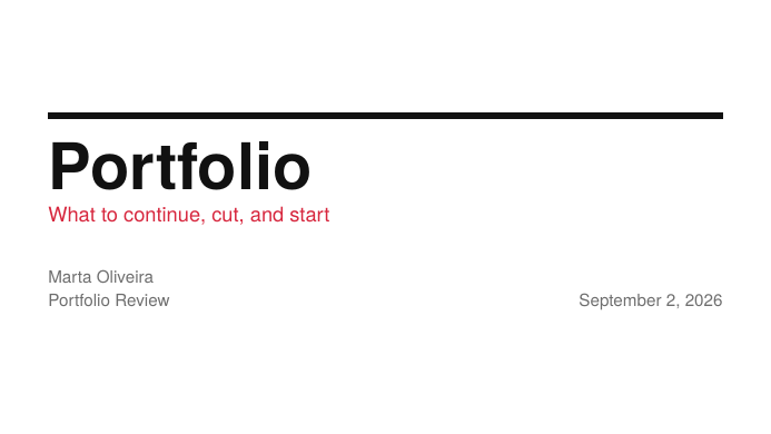 Swiss Portfolio Review Deck LaTeX template, first page preview