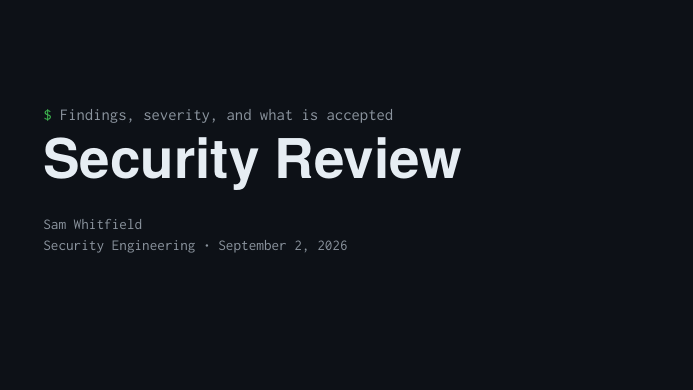 Terminal Security Review Deck LaTeX template, first page preview