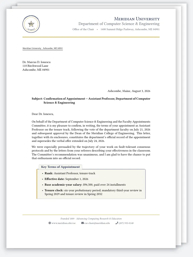 University Department Chair Official Letter preview