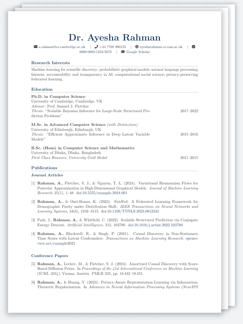 Academic CV preview
