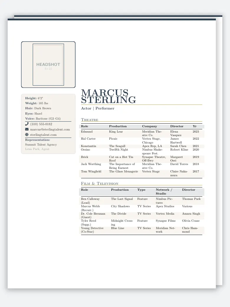 Actor / Performer Resume preview