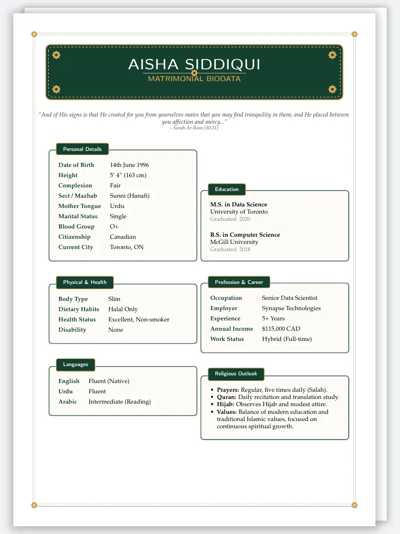 Aesthetic Muslim Biodata preview