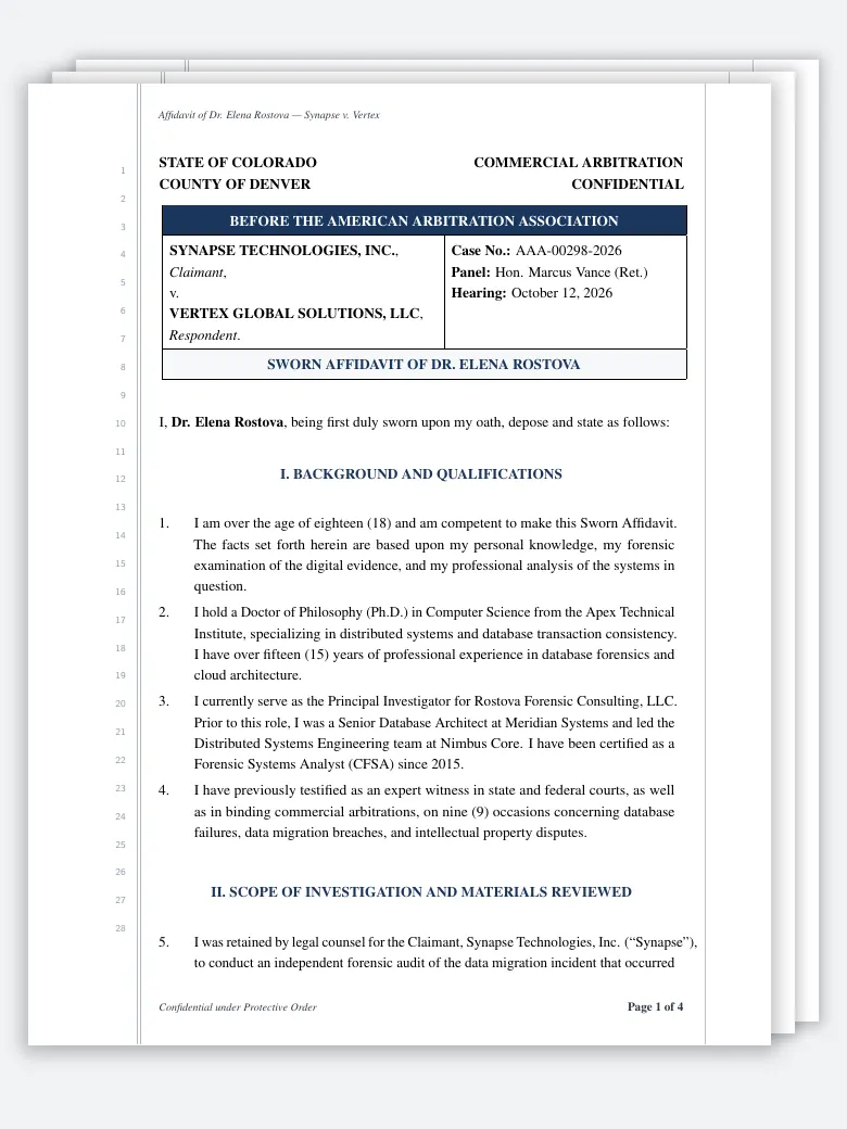 Sworn Affidavit LaTeX template, first page preview