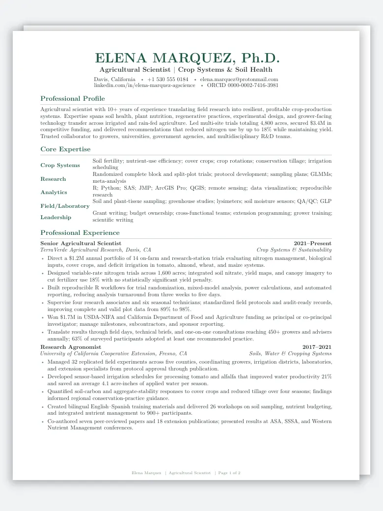 Agricultural Scientist Resume preview