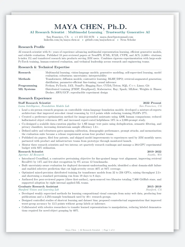 AI Research Scientist Resume preview