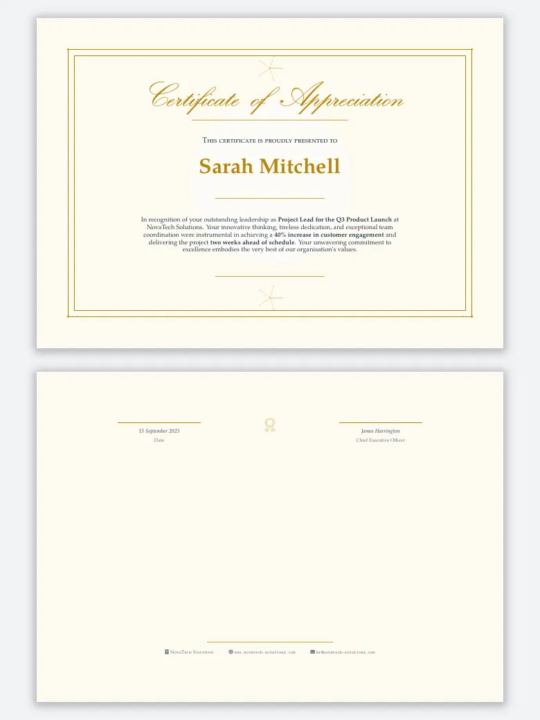 Appreciation Certificate preview