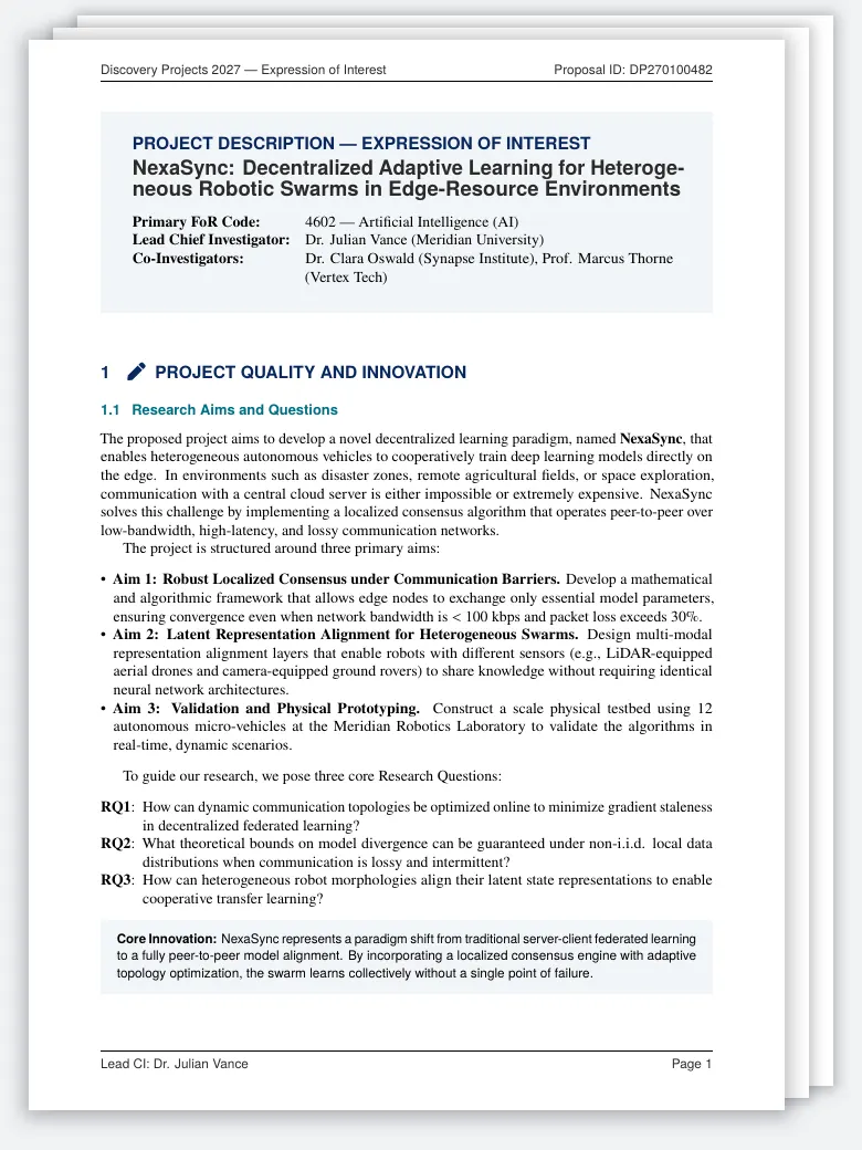 ARC Grant Proposal LaTeX template, first page preview
