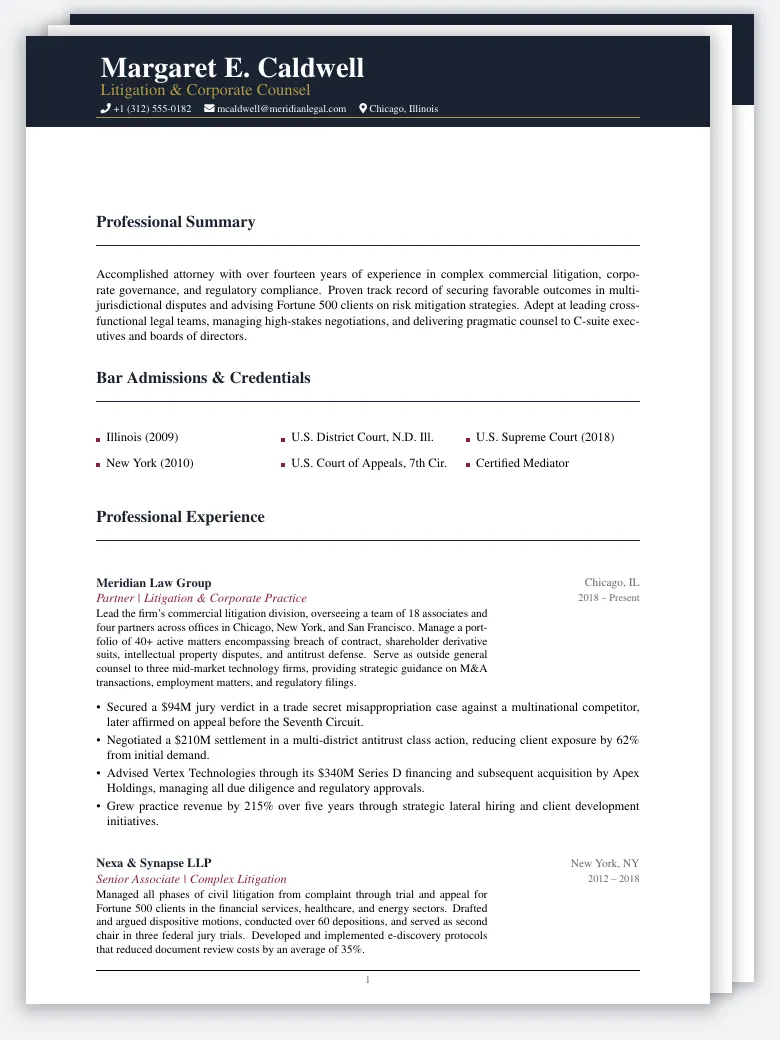 Attorney & Legal Resume preview