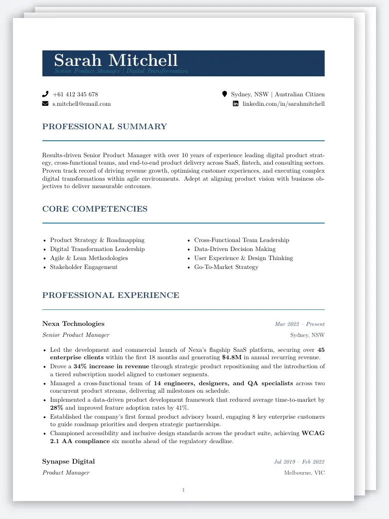 Australian Style Resume preview
